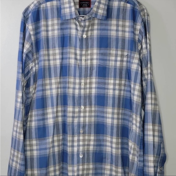 Untuck it, blue, white, gray plaid, 100% cotton button down in size Large - Picture 7 of 7